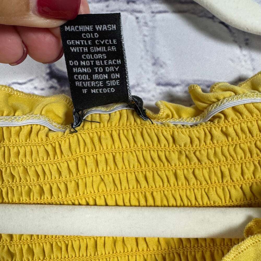 Rue 21 Y2K Yellow Smocked Off-the-Shoulder Crop Top Size XL - Picture 6 of 7